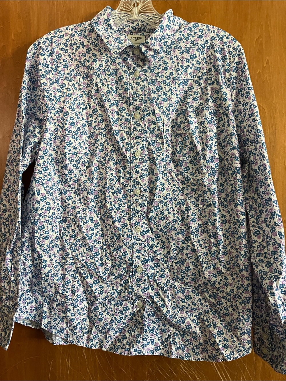 J.Crew Blue and Lilac Floral Print Long Sleeved Blouse Size L